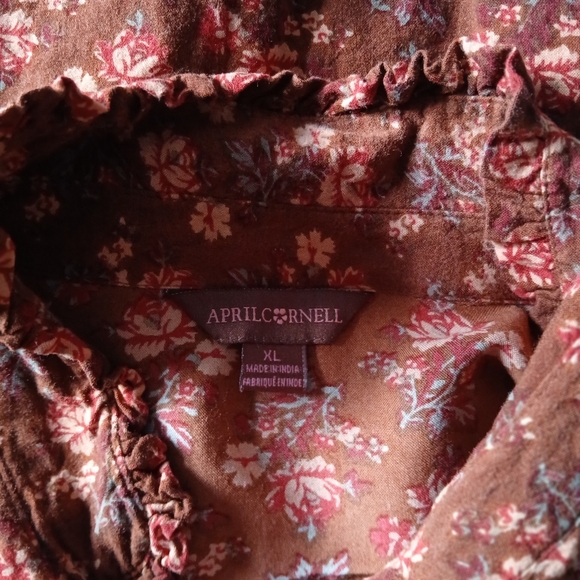 April Cornell Floral Brown/Rust Blouse Womens XL - Picture 8 of 14
